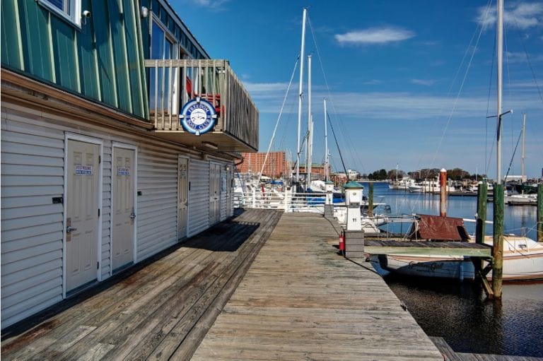 Exterior of the Freedom Boat Club building in Portsmouth, Virginia