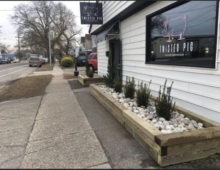 A view of the entrance to Twisted Pig Ale and Smokehouse in Portsmouth, Virginia