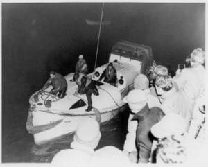 Boat docking with 32 survivors