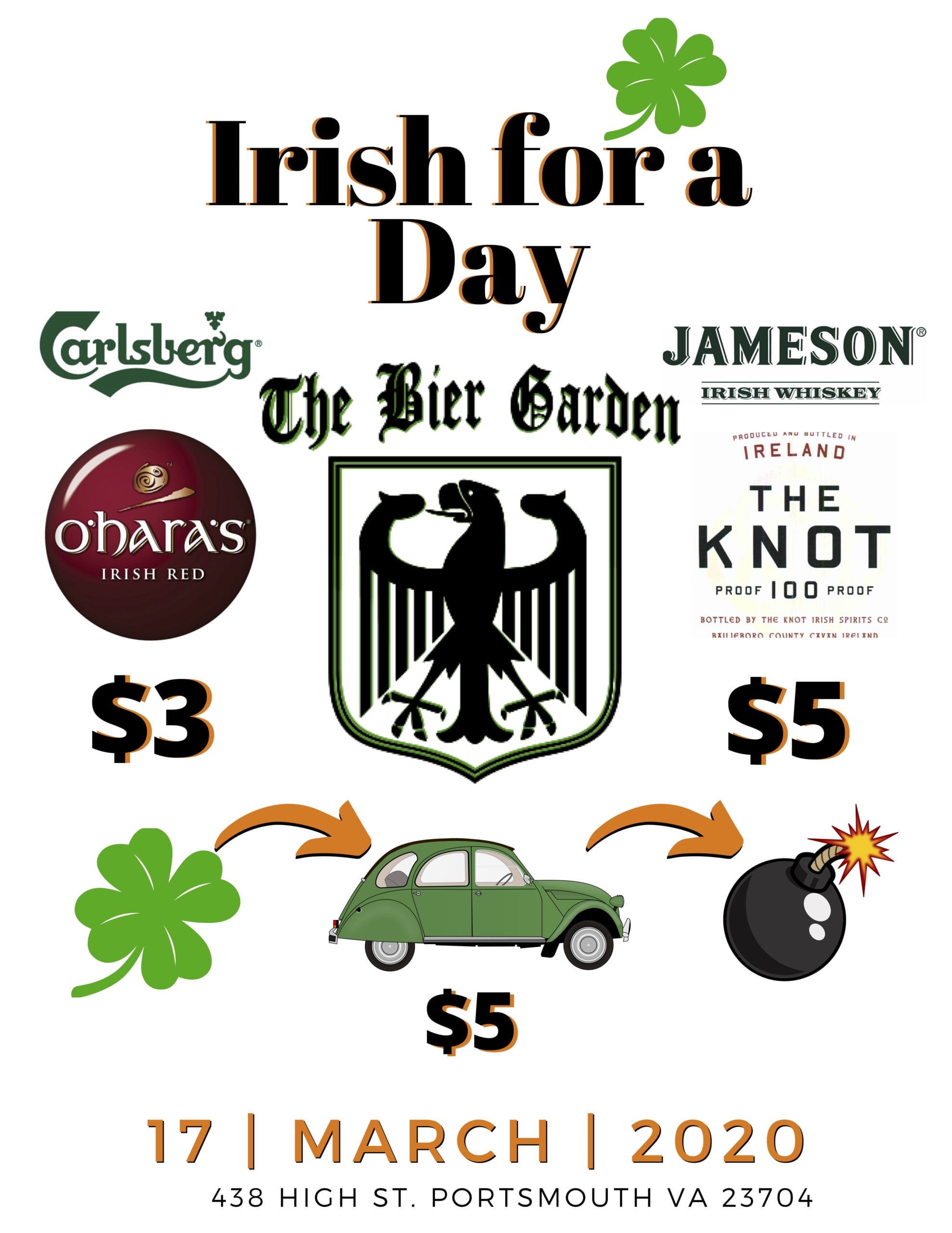 Bier Garden Promo Flyer advertising Drink Specials for St Patricks Day