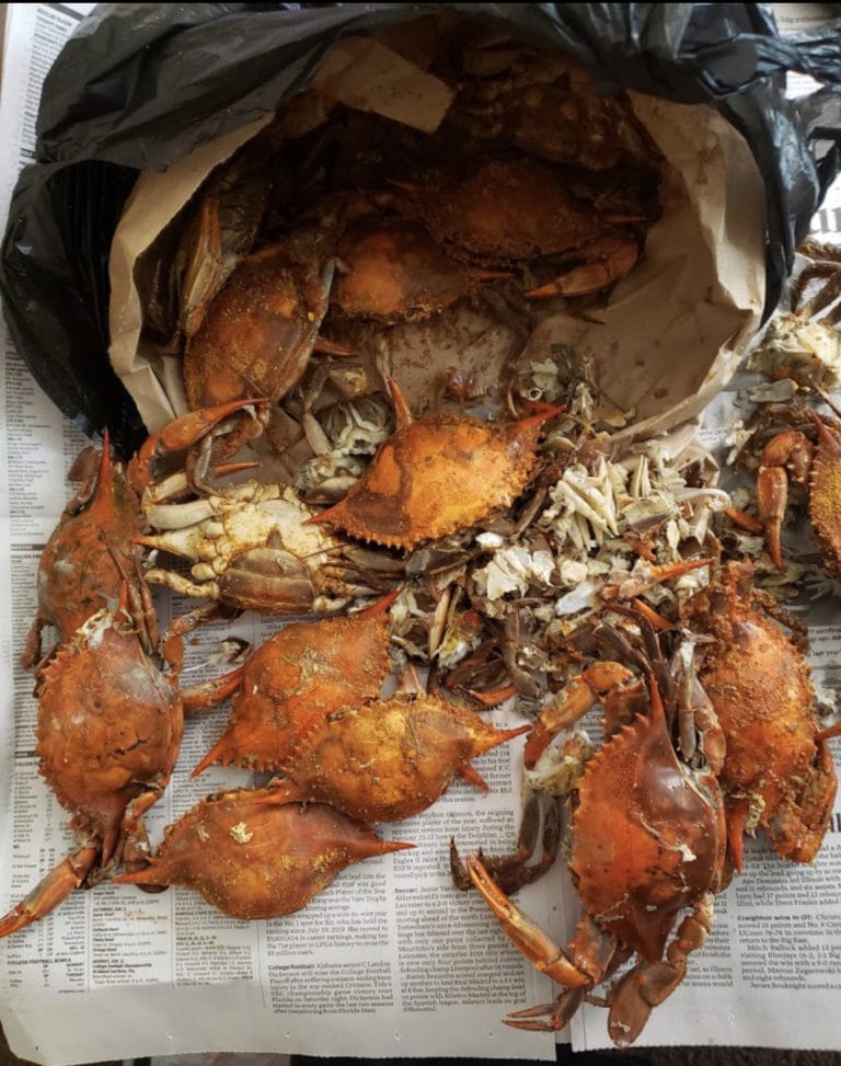 Bushel of crabs at Darla's Seafood in Portsmouth, Virginia