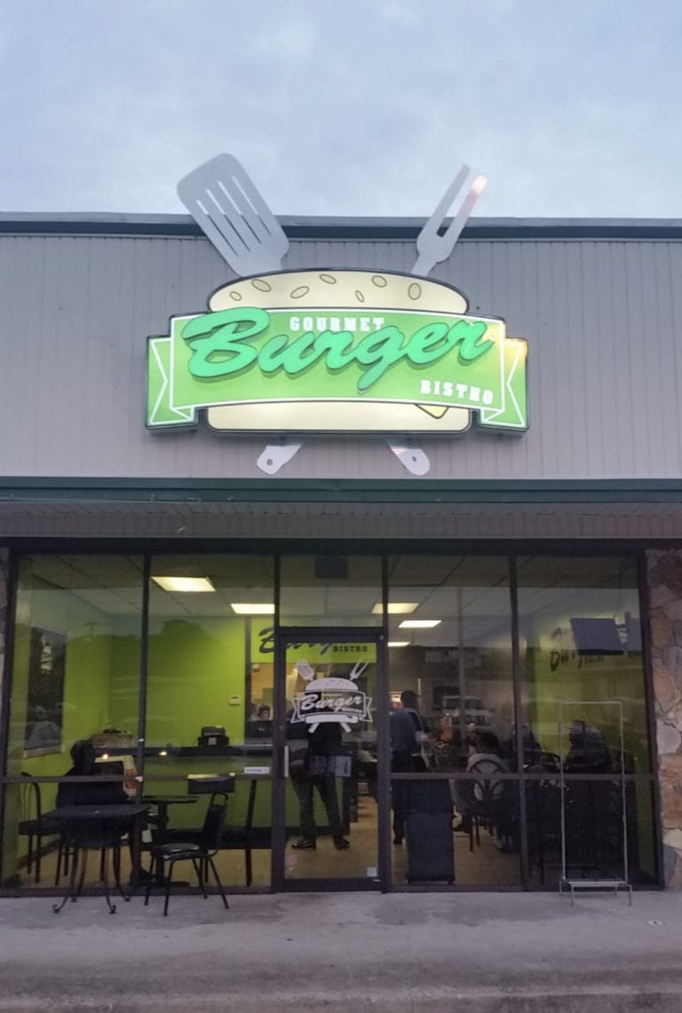 A view of the entrance to Gourmet Burger Bistro in Portsmouth, Virginia
