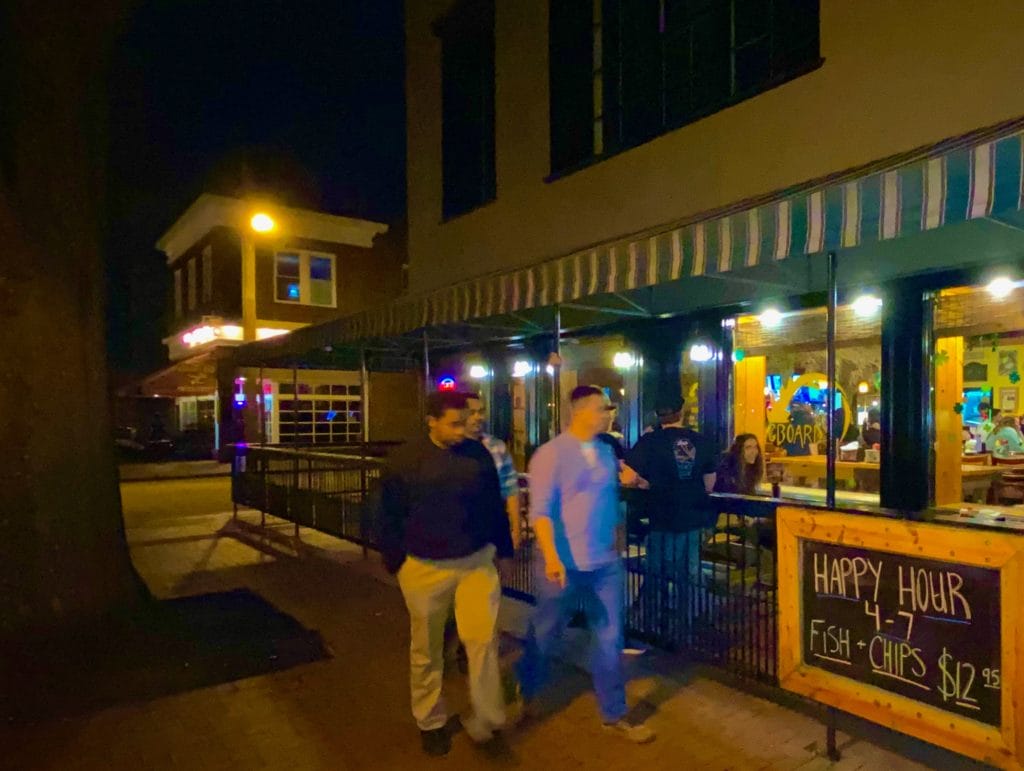 High Street at Night in front of Longboards Patio