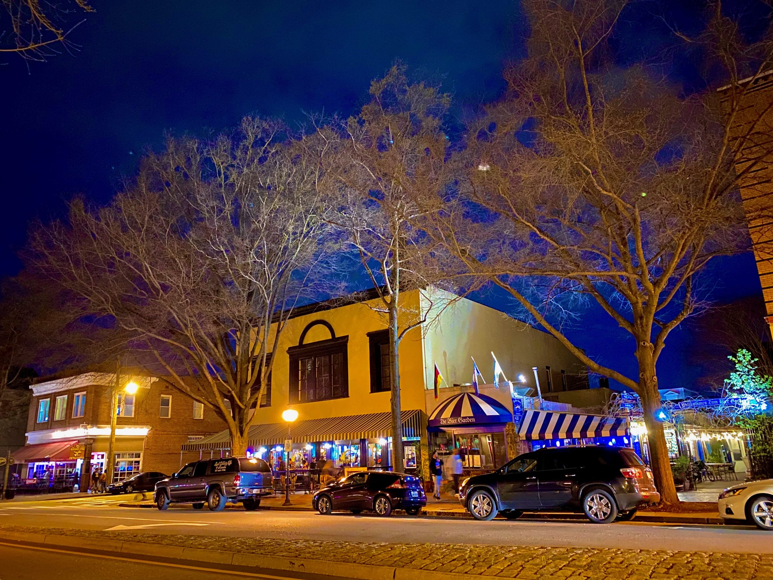 Nighttime shot on High Street at Dinwiddie Street