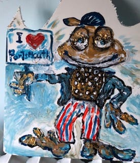 Toad holding I Love Portsmouth sign