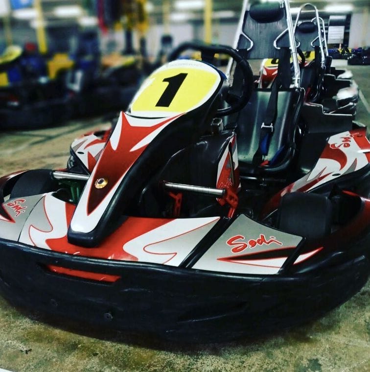 A stationary go kart at LeMans Karting, a Portsmouth Virginia attraction