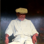 Mayor James Holley in golf attire painting