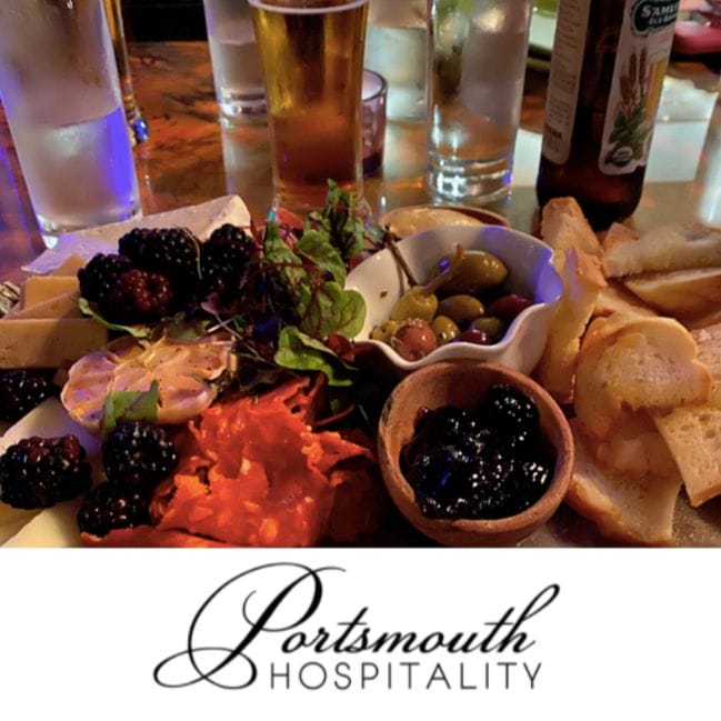 The Portsmouth Hospitality, LLC overlaid on a photography of charcuterie.