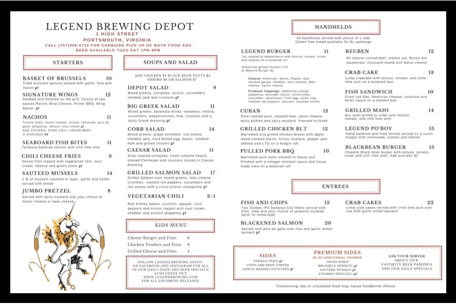 Legend Depot Take-out Menu