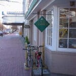 Bikes parked in front of shop