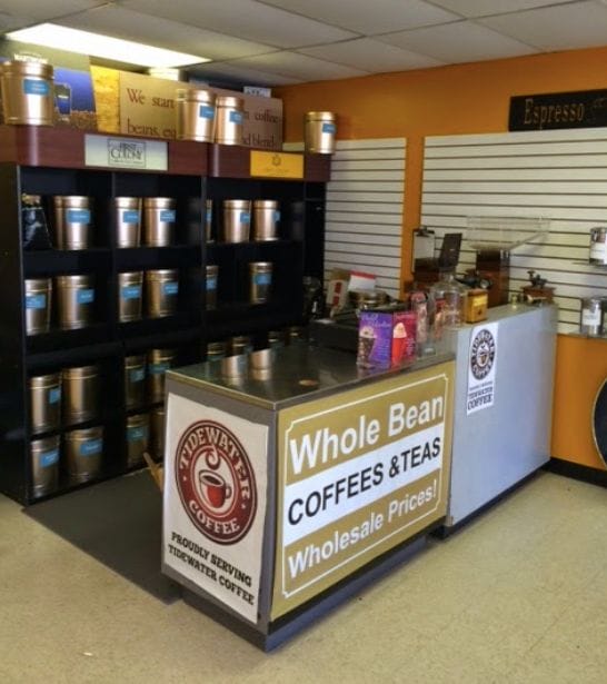 A counter to purchase whole coffee beans inside Tidewater Coffee in Portsmouth, Virginia A counter to purchase whole coffee beans inside Tidewater Coffee in Portsmouth, Virginia