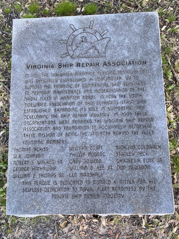 A monument recognizing the Virginia Ship Repair Association in Portsmouth, Virginia