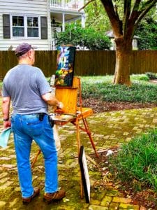 Plein Air painter working in an Olde Towne Park