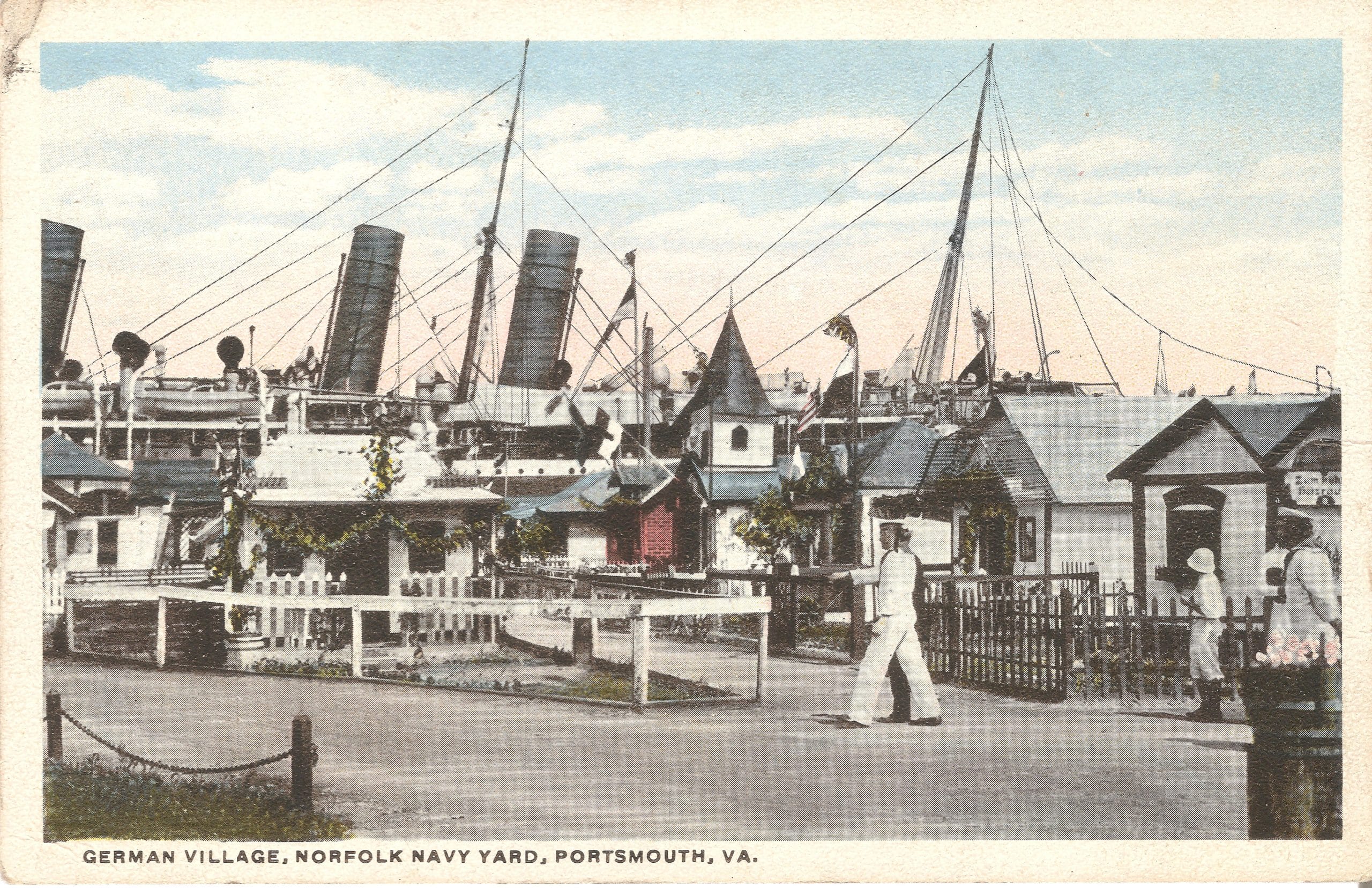 postcard from 1916 showing German village inside the Shipyard