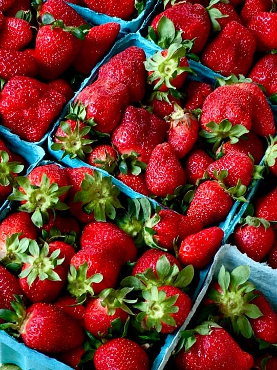Bins of strawberries at the Olde Towne Portsmouth Farmers Market Bins of strawberries at the Olde Towne Portsmouth Farmers Market