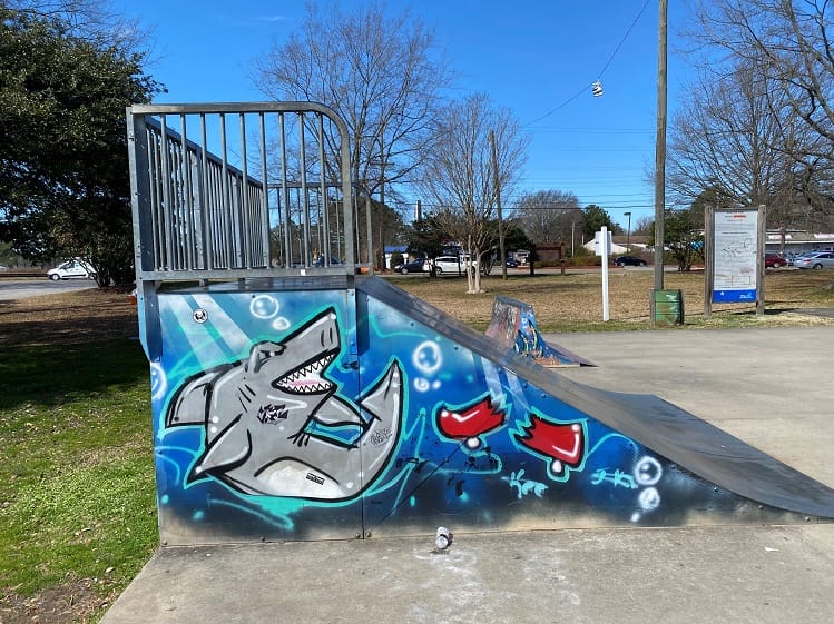 A shark painted on a ramp at Portsmouth Skate Park A shark painted on a ramp at Portsmouth Skate Park