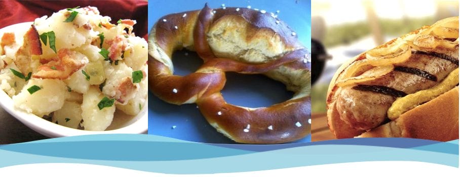 German potato salad, brats, and a soft pretzel