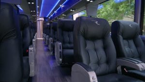 Overstuffed leather seating on board the Rox