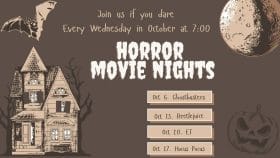 Promotional flyer for Horror Movie Nights in Portsmouth, Virginia
