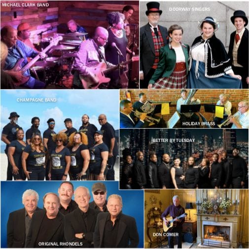 Collage of musicians performing at the Olde Towne Holiday Music Festival 2021
