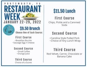 The 2022 Portsmouth, VA Restaurant Week menu for The Coffee Shoppe