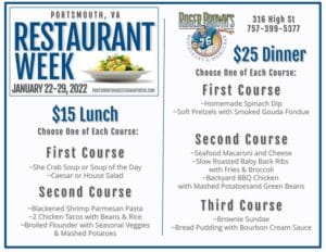 The 2022 Portsmouth, VA Restaurant Week menu for Roger Brown's