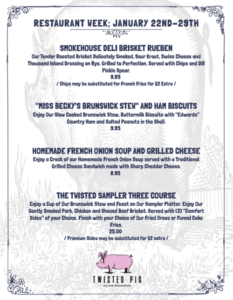 The 2022 Portsmouth, VA Restaurant Week menu for Twisted Pig