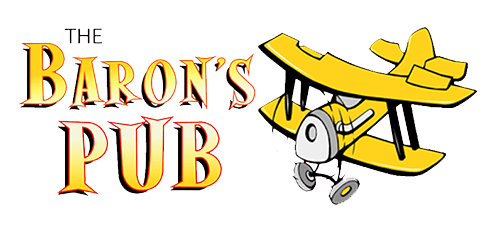 Baron's Pub logo with biplane