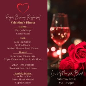 Roger Browns valentines day menu in olde towne
