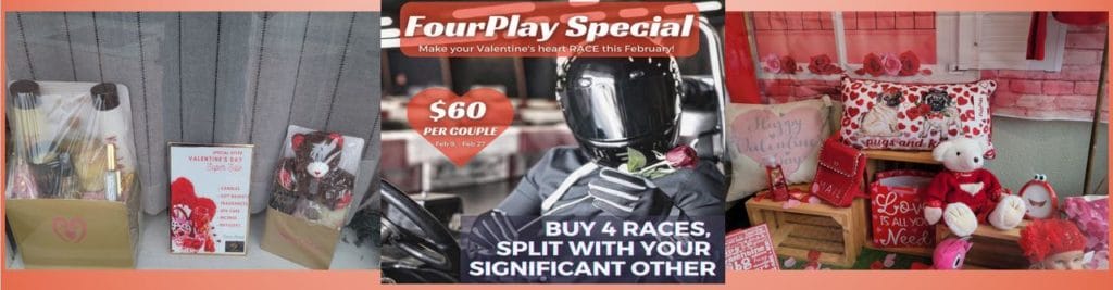 Promotional banner for a couples discount at Leman's Karting