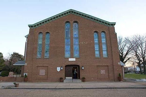 Exterior View of the red brick AME church in Portsmouth Virginia