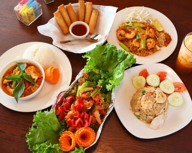 A variety of colorful dishes served in Bangkok Garden Noodle House in Portsmouth, Virginia