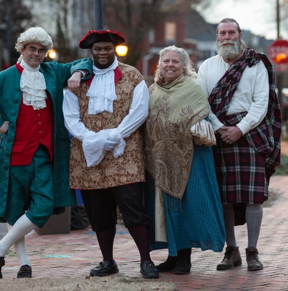 Mary Veale and the Colonials in period costumes in Portsmouth Virginia