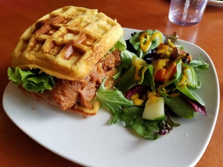 A sandwich and salad served at Beyond Vegan Cell Food in Portsmouth, Virginia