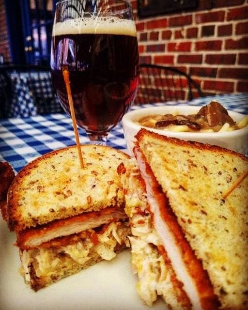 A sandwich and beer served at The Bier Garden in Portsmouth, Virginia