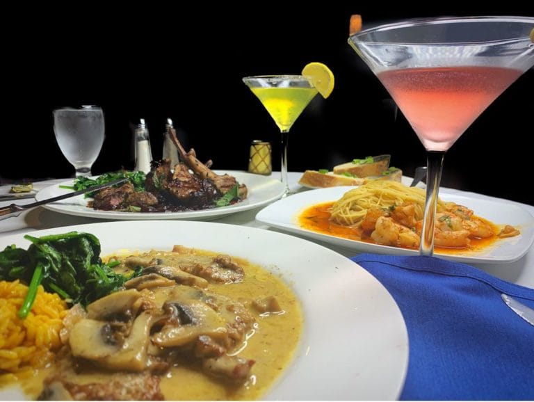 A variety of entrees and cocktails served at Café Europa in Portsmouth, Virginia