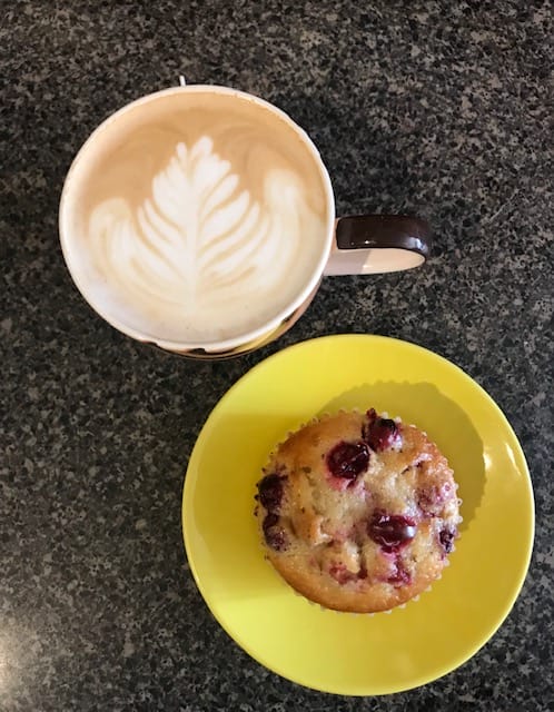A muffin and cappuccino served at The Coffee Shoppe in Portsmouth, Virginia