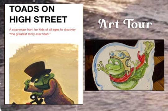 Toads Photo (1) Cover of Toads brochure featuring toad with top hat plot second photo with free-falling toad