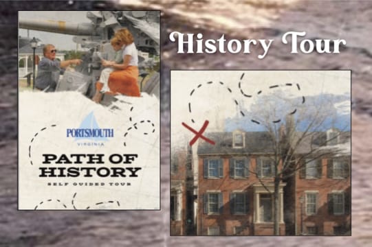Path of History Brochure cover images featuring family on tour and historic homes