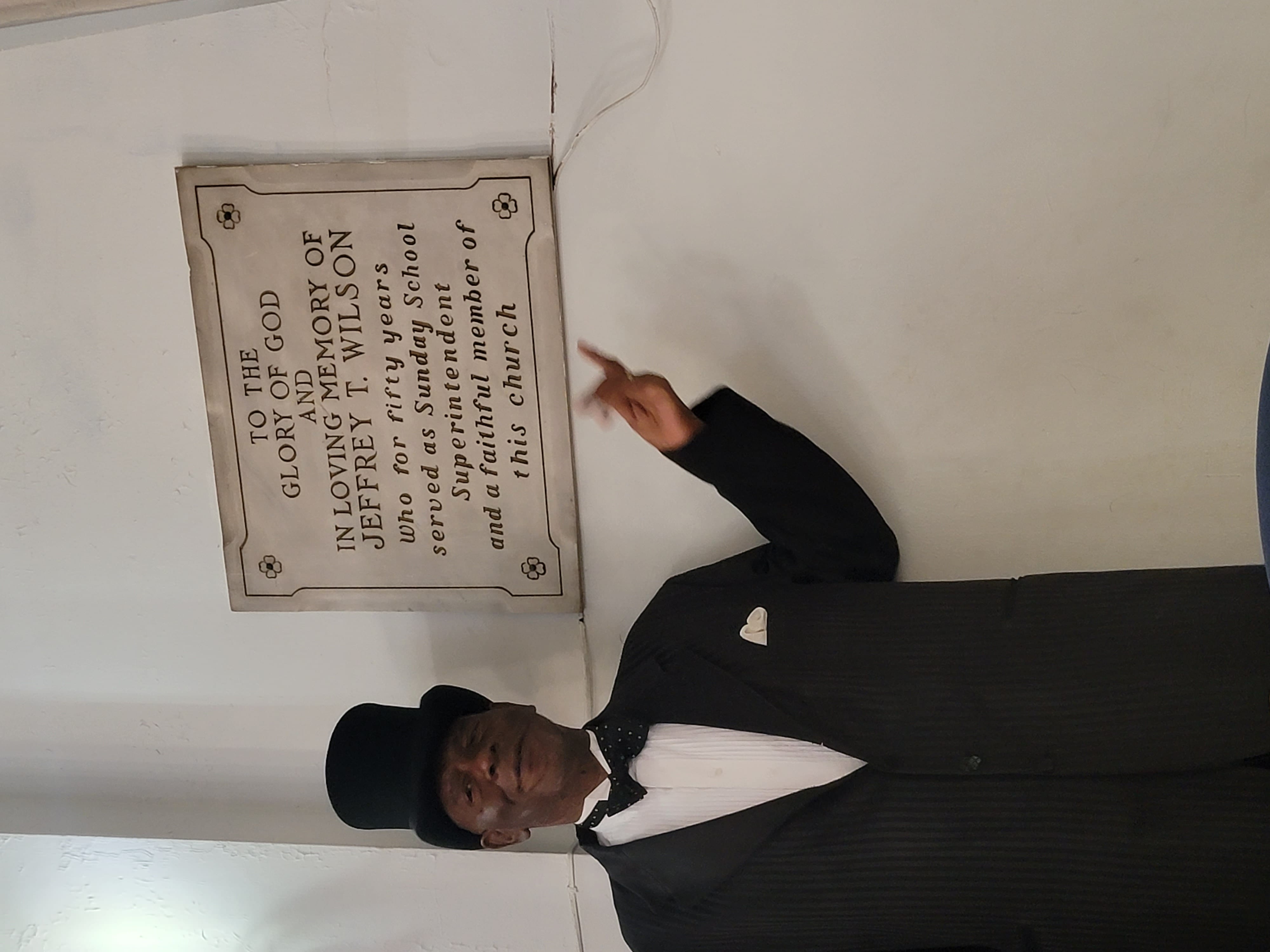 reenactor as Jeffery T Wilson giving a tour inside the historic AME Church in Portsmouth, Virginia 2022