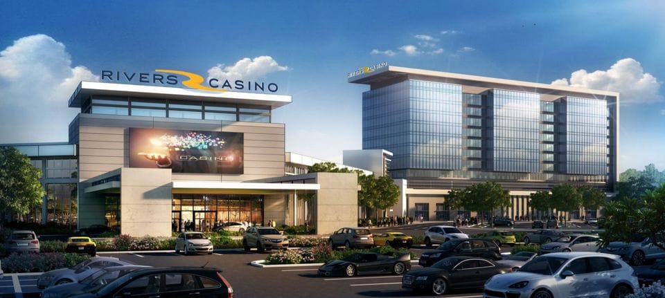 Exterior Rendering of Rivers Casino in Portsmouth, Virginia.