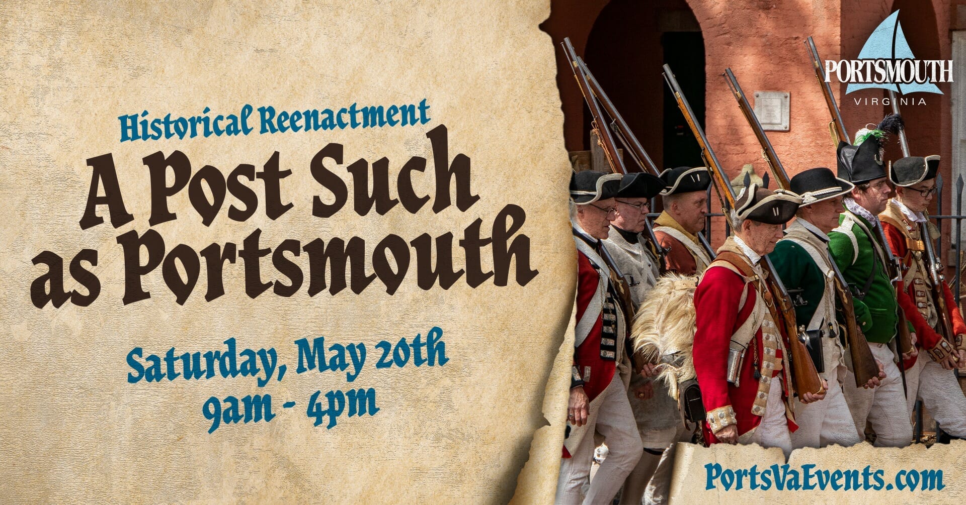 Image of people in period costums outside of the old courthouse in Portsmouth, Va