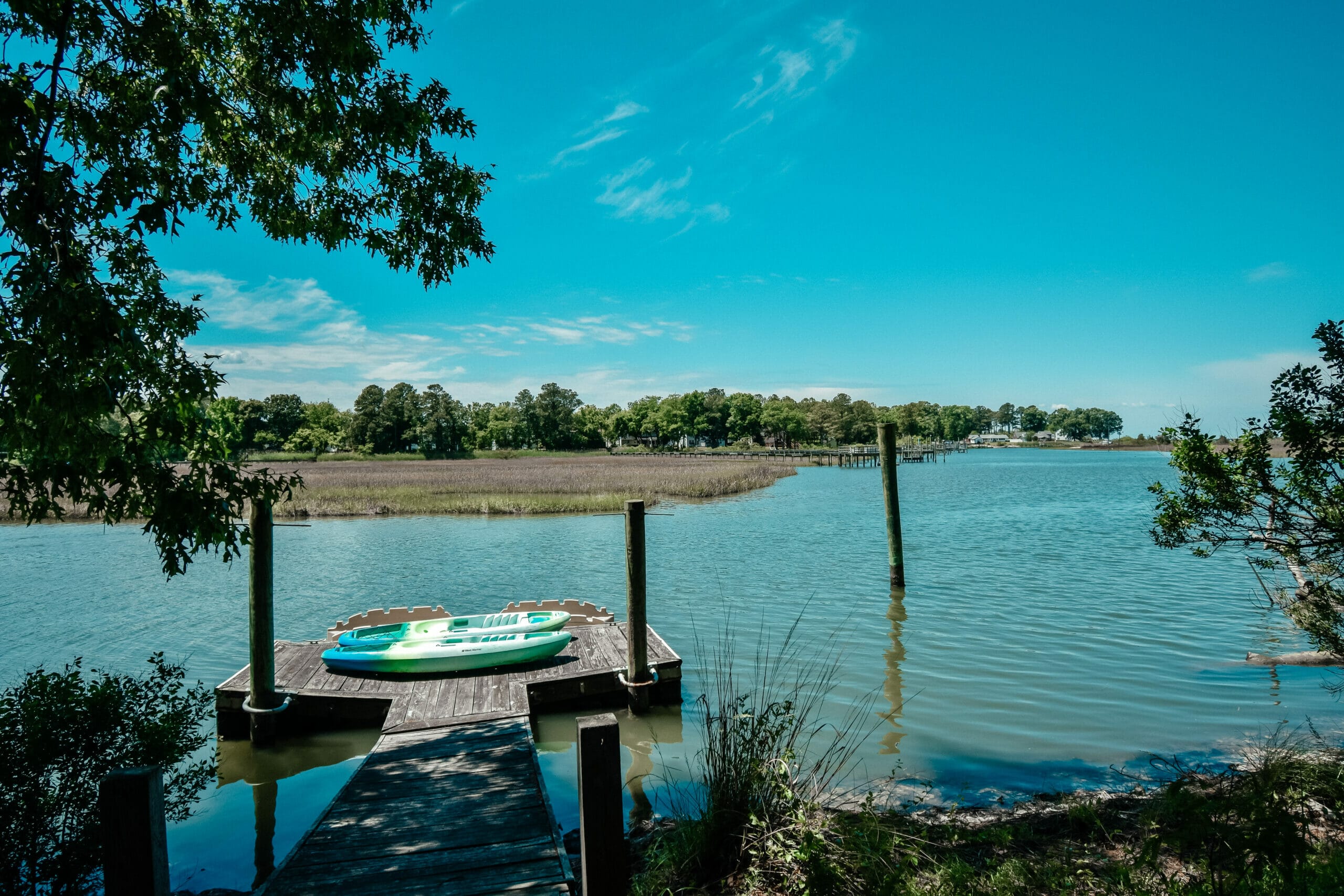 two kayaks on dock at Hoffler Creek Wild Life Preserve