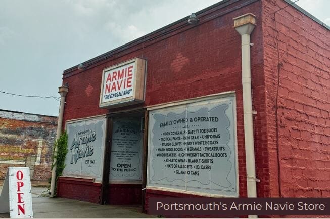 Red brick building of the Armie navie store front in Portsmouth, VA