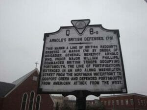 image of a historical marker with text in front of a church in Portsmouth va.