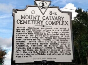 image of a historical marker with text about Mt Calvary Cemetery Portsmouth va.