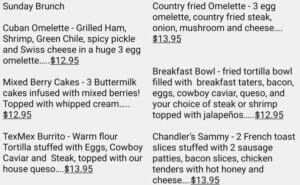Brunch menu in text format