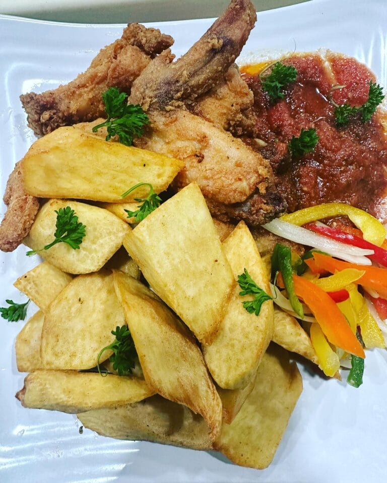 ES African Kitchen Dish 2 Fried Yams and Chicken Wings 768x960