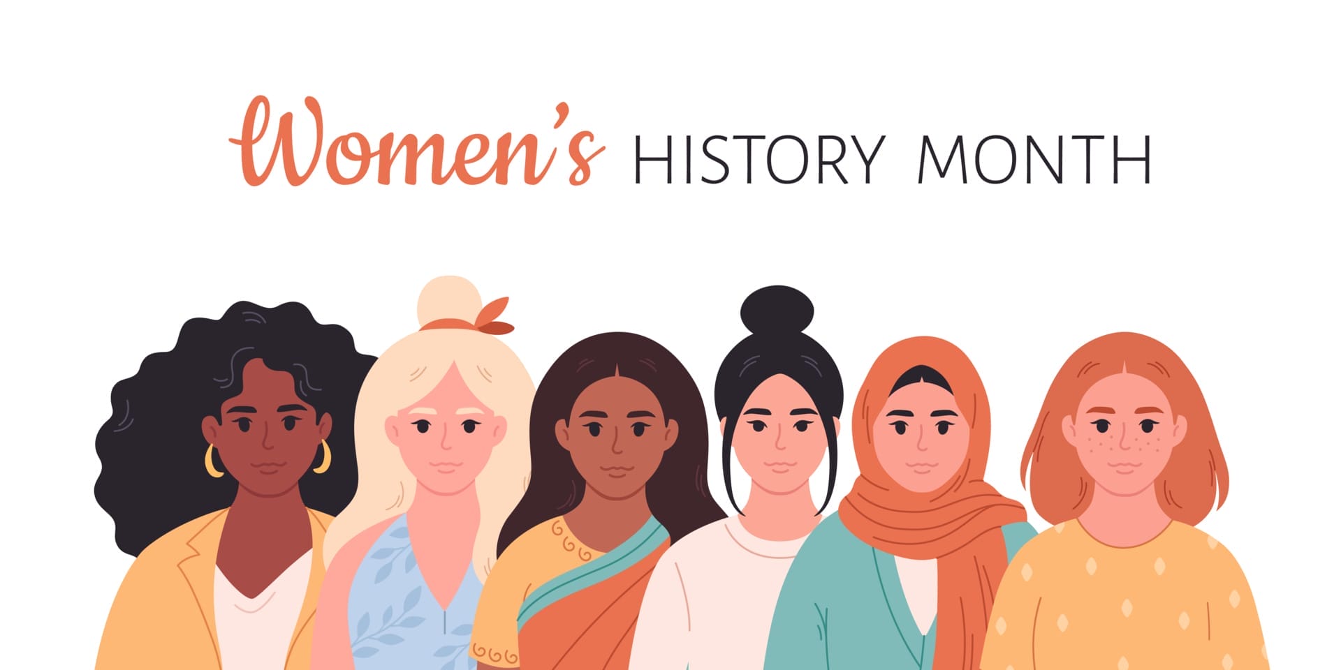 Graphic showing women of various ethnicities and a headline of Women's History Month