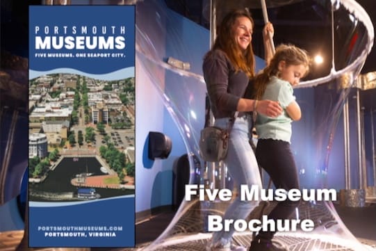 Five Museum brochure cover plus mother and daughter inside bubble exhibit